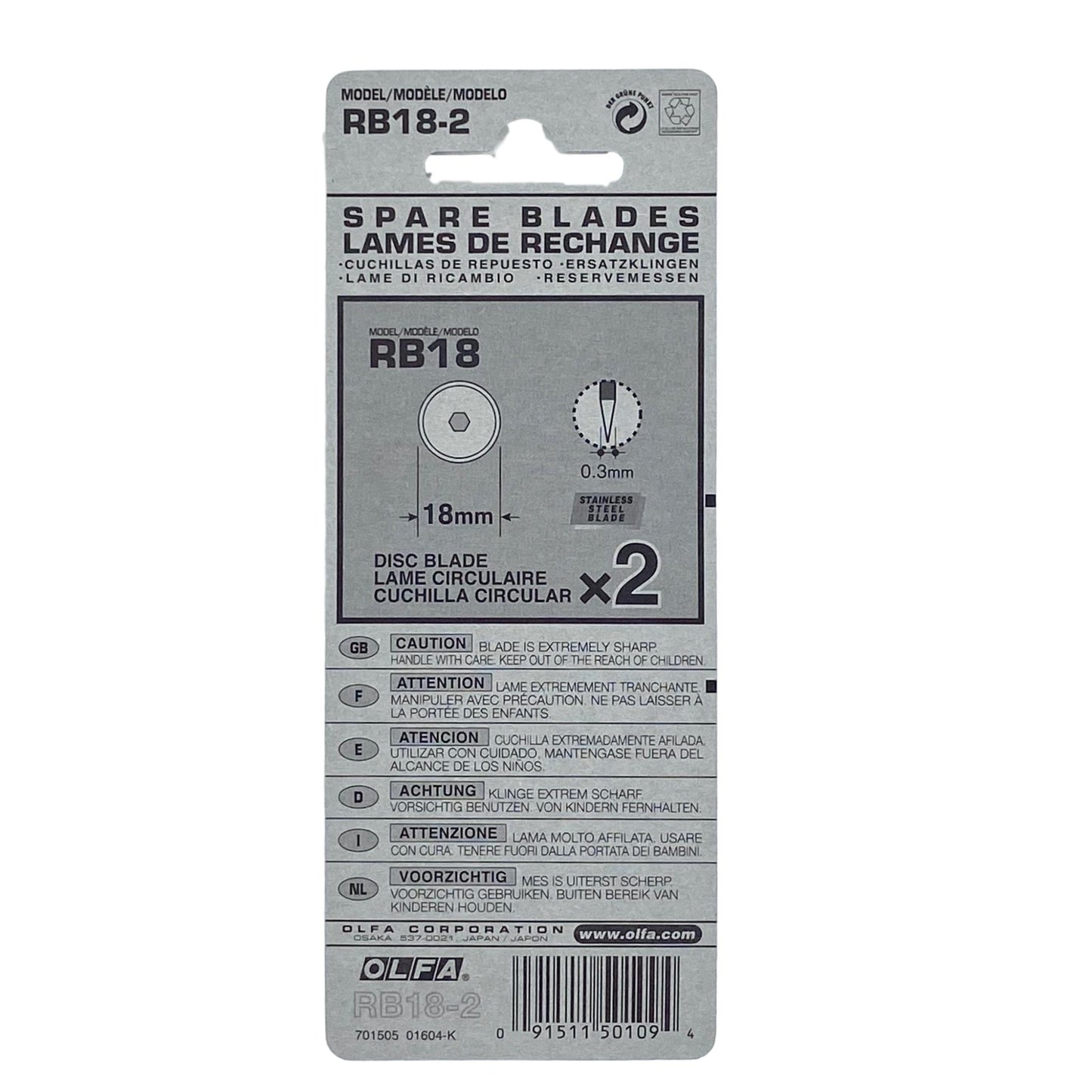 Olfa - Rotary Cutter Spare Blades - 2 Pack - 18 mm