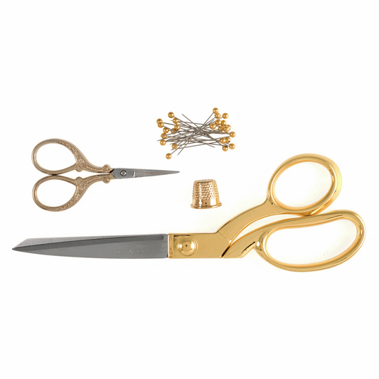 Milward - Gold Gift Set - Dressmaking Shears - Embroidery Scissors - Pins and Thimble