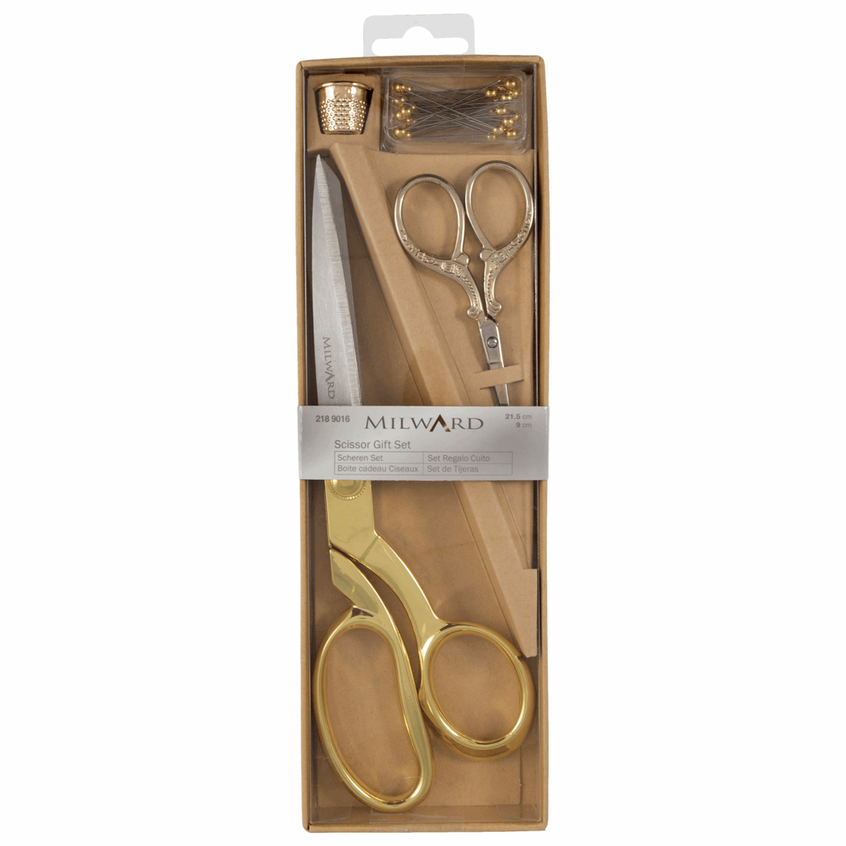 Milward - Gold Gift Set - Dressmaking Shears - Embroidery Scissors - Pins and Thimble