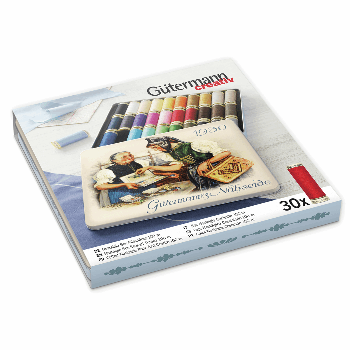 Gutermann - Nostalgic Box of Sew-All Thread - 30 Spools Assorted Shades