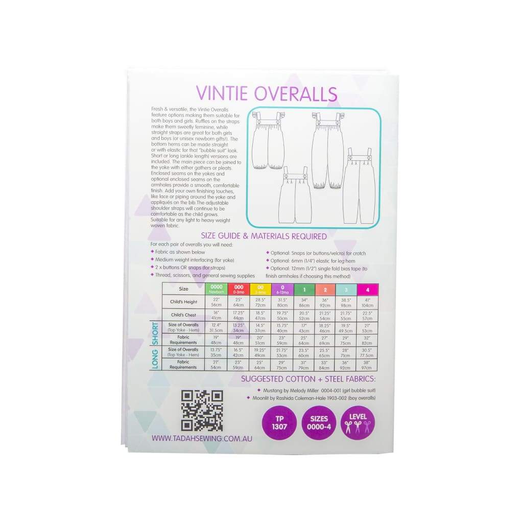 Tadah! Patterns - Vintie Overalls Sewing Pattern - All Products