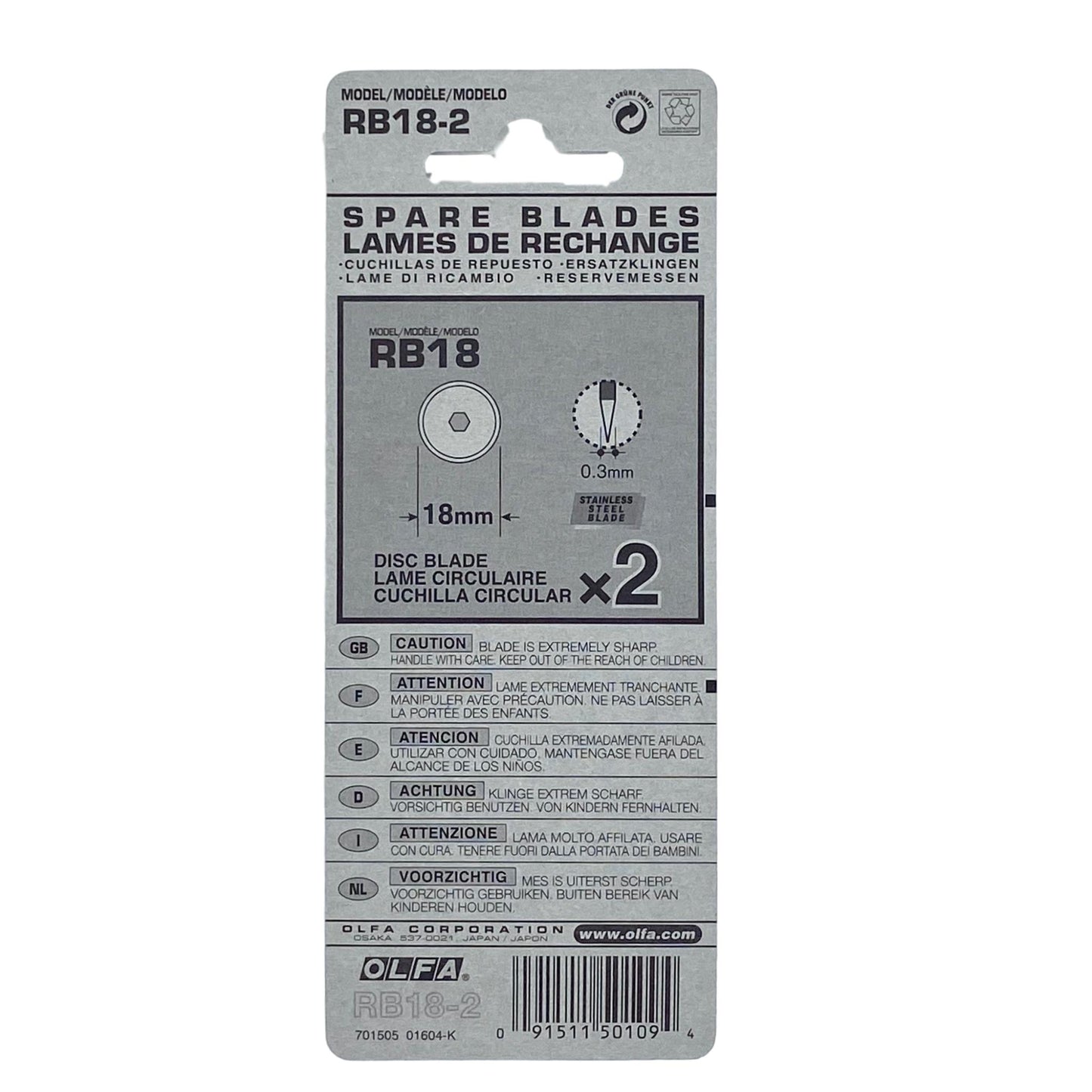 Olfa  - Rotary Cutter Spare Blades - 2 Pack - 18 mm
