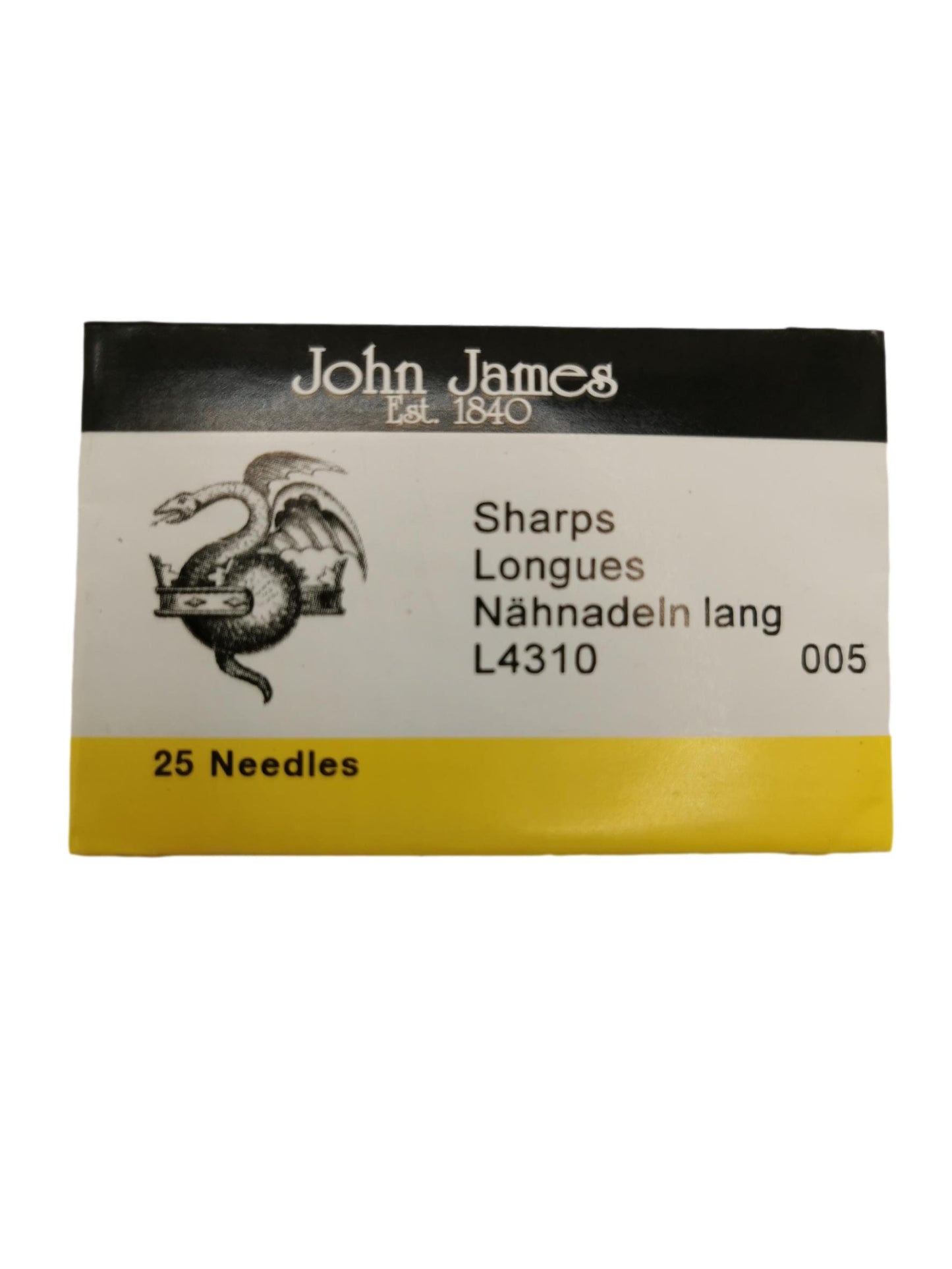 John James - Sharps - Envelope of 25 Hand Sewing Needles