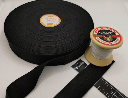 Sewing Gem - 100% Cotton Tape - Black - 6mm/12mm/19mm/25mm