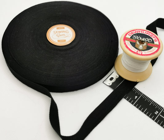Sewing Gem - 100% Cotton Tape - Black - 6mm/12mm/19mm/25mm