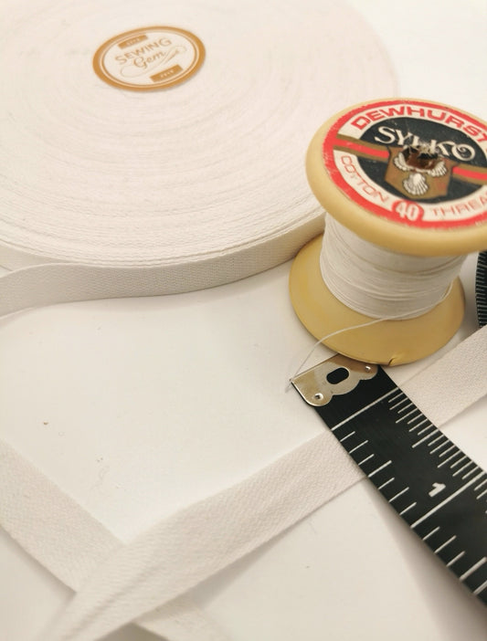 Sewing Gem - 100% Cotton Tape - White -  6mm/12mm/14mm/19mm/25mm