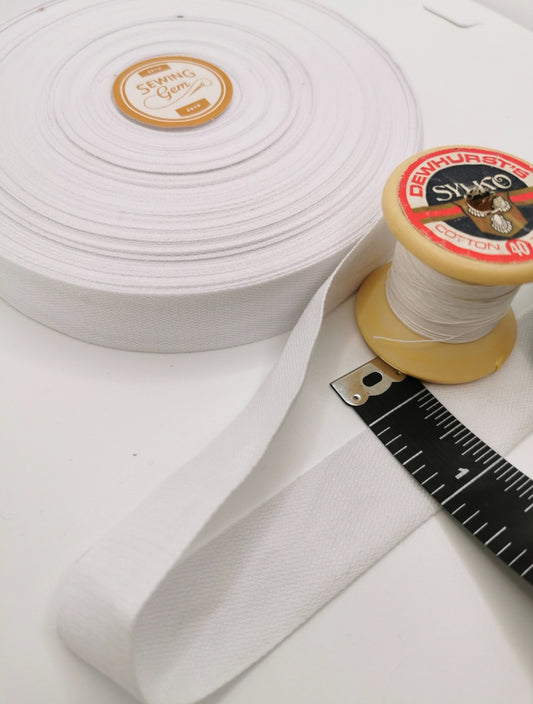 Sewing Gem - 100% Cotton Tape - White -  6mm/12mm/14mm/19mm/25mm